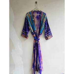 Vintage Sari Silk Floral Tie Dye Kimono Robe Lightweight Resort Wear Swimsuit <b>Cover</b> <b>Ups</b> - Product Image 3