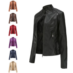 Chaqueta de invierno de cuero genuino para mujer, piel de cordero Real, estilo motorista corto, prendas de vestir exteriores, logotipo personalizado, venta al por mayor de fábrica - Product Image 1