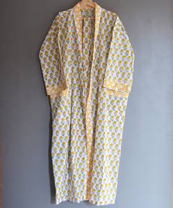 Unisex Printed <b>Kantha</b> <b>Jacket</b> for Fashion Cotton Fabric Long Sleeve Bohemian Long Coat With Belt - Product Image 2