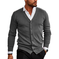 Cardigan décontracté à col en V pour hommes tricoté à la main, tricots fins de base, hauts chauds, boutons, quotidien, style printemps, poches à rayures, simples