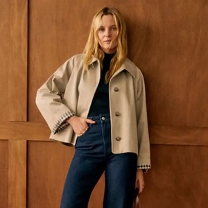 Cappotto Corto Doppiopetto con Cintura in Vita, Resistente e Ecologico, Capospalla <span class=keywords><strong>Classico</strong></span> per Ufficio e Autunno - Product Image 3