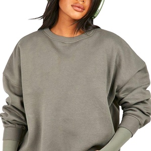 2025 Color negro cuello redondo algodón Casual de gran tamaño personalizado bordado mujeres sudadera Lisa mujeres sudaderas transpirables - Product Image 4