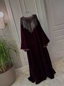 Abaya de Dubaï en gros, boutique, travail artisanal en pierre, kaftan en velours, robe abaya, longueur au sol, manches longues, mariage, grande taille - Product Image 2