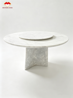Ensemble de table à manger ronde et table basse ovale en marbre blanc de Carrare, surface polie, pour salon et salle à manger