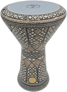 Gawharet El Fan 17,5 pouces, incrusté de nacre, Darbuka Doumbek Drum Dumbek Tabla à motif croisé arqué, Percussion égyptienne - Product Image 2