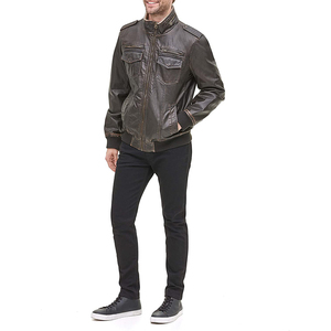 Veste d'hiver en cuir véritable pour homme, vêtement de moto, personnalisé, élégant, marron, vente en gros - Product Image 3