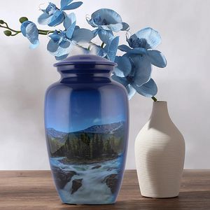 Urna de cremación con diseño de Río hecha a mano para cenizas humanas adultas, urna funeraria y funeraria con bolsa de terciopelo, urna decorativa para cenizas conmemorativas - Product Image 4