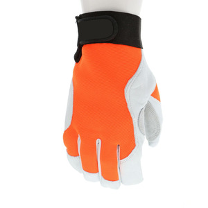 JNM Guantes de Seguridad de Color Naranja, Guante de Trabajo Mecánico, Piel de Cabra de Grano Resistente, Doble Palma, Gancho Ajustable, Cierre de Bucle, Licra - Product Image 2
