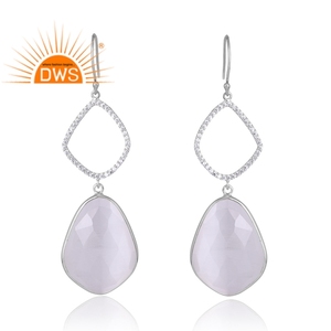 Dernière vente en argent Sterling naturel Cz & Moon pierre blanche pierres précieuses boucle d'oreille bijoux personnalisés pour les femmes cadeau pour elle - Product Image 1