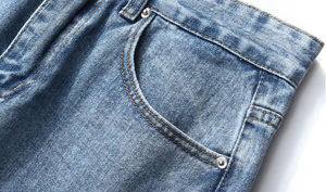 Jean en denim coupe droite taille haute bleu clair en coton pour homme, délavé, coupe classique, style printemps - Product Image 4
