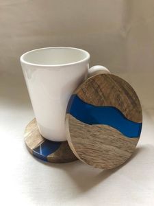 Sous-verres carrés en bois et résine époxy bleu sarcelle modernes personnalisés pour la décoration de la cuisine, du bar, de la table, protection contre la chaleur - Product Image 4