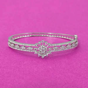 Wholesale Classic Cubic Zirconia Kada Artificial Fashion <b>Charm</b> <b>Bracelets</b> with 2 Tone Rhodium Plating From India - Product Image 2