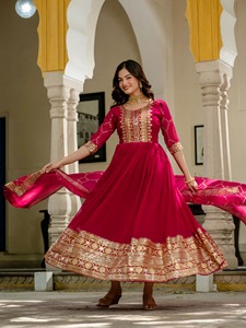 Precioso Faux Blooming con rico fabricante de vestidos de trabajo bordados con lentejuelas de la India a precio barato - Product Image 3