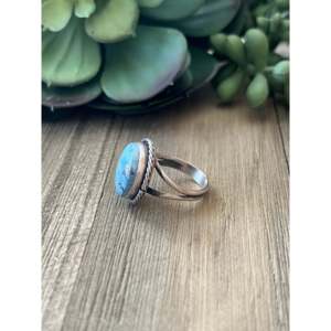 Navajo Handmade Sterling Silver <b>Ring</b> with Genuine Golden Hills <b>Turquoise</b> Size 5.25 Boho Statement Jewelry - Product Image 4