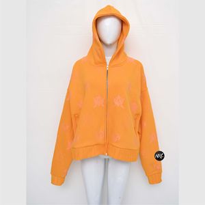 Logotipo personalizado de alta calidad 100% algodón polar Vintage de gran tamaño con cremallera Allover impreso Sudadera con capucha transpirable para mujer - Product Image 6