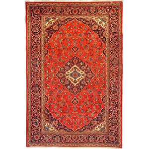 Alfombra de Lana Estilo Kashan, Diseño Floral Tradicional con Medallón, Hecha a Mano por Artesanos, Elegante y Lujosa Decoración para Interiores del Hogar - Product Image 1