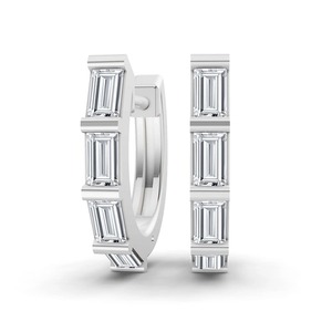 Sleek Baguette Lab Grown Diamond <b>Huggie</b> Earrings 0.875 Ct Tw F-G Color VS Clarity 8 Diamonds 14K <b>Solid</b> <b>Gold</b> Fine Row Line - Product Image 1