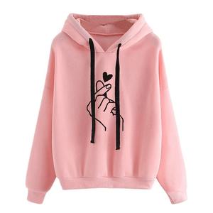 Sudadera con capucha de lana de otoño Color sólido Dedo Corazón con capucha Moda coreana Sudaderas Manga larga Top Bolsillos con cordón Sudaderas con capucha sueltas - Product Image 2