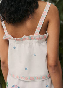 Haut à bretelles à volants sans manches et short taille haute pour femme Ensemble haut et bas brodés de fleurs vintage Fabriqué en Inde - Product Image 4