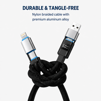Câble de charge rapide PD 4-en-1 60W avec affichage LED de la puissance, USB C vers 8 broches Type-C, cordon multi-usage tressé en nylon pour iPhone Samsung