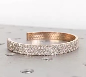 Brazalete minimalista de oro rosa sólido para mujer, brazalete pequeño de diamantes naturales, pulseras chapadas en oro, regalos de novia - Product Image 2