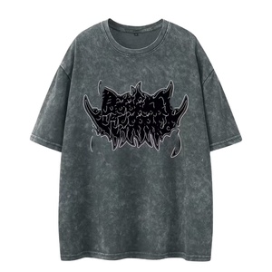 Camiseta Corta Lisa de 300g de Alto Gramaje para Hombre, Estilo Vintage Lavado y Desgastado, Oversize, Novedad 2025 de Alta Calidad - Product Image 1