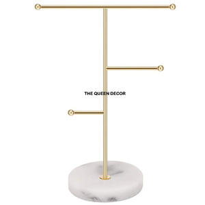 Métal en acier inoxydable le plus récent avec base en marbre forme unique finition dorée support de bijoux décoratif pour la maison - Product Image 1