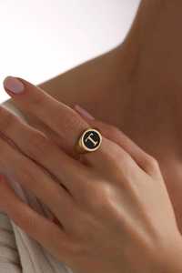 Bague ajustable personnalisée en émail avec initiale, 16-17 mm, en argent sterling 925 plaqué or 14 carats, bague délicate avec lettre - Product Image 3