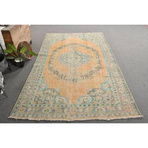 Tapis en laine Patchwork bleu Orange traditionnel 5.9x9.7 pieds Design turc Vintage pour salon couloir Rectangle modèle Latex - Product Image 4