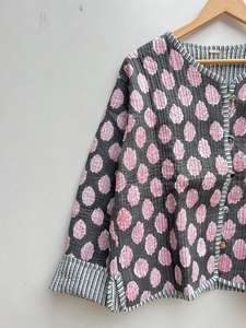 Veste matelassée réversible décontractée pour femmes, imprimé bloc à la main indien, motif floral, vêtements d'extérieur en jersey de coton respirant, boutons pour - Product Image 2