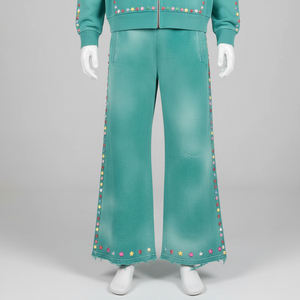 Venta al por mayor de calidad superior personalizado ODM ácido lavado de diamantes de imitación térmica de invierno ropa de calle de los hombres de 2 piezas Boxy Hoodie pantalones Sweatsuit - Product Image 4