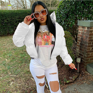 <span class=keywords><strong>2025</strong></span> mùa đông của phụ nữ rắn màu gương PU da đứng cổ Áo cardigan xuống bông độn, euro-mỹ qua biên giới - Product Image 5