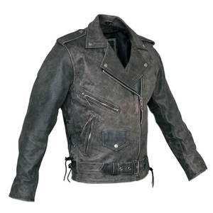 แจ็กเก็ตหนังสำหรับผู้ชายเสื้อแจ็กเก็ตหนังแท้คอเสื้อสองชั้น - Product Image 4