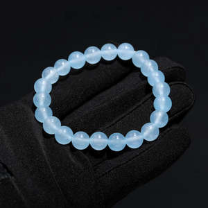 Bracelet en calcédoine bleue lisse de 8 mm, perles rondes, 7 pouces, boule de quartz pour cadeau - Product Image 1