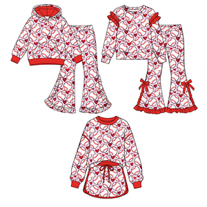 Ensemble sweat-shirt et pantalon de jogging à manches longues pour filles, imprimé cœur de baseball, style OEM/ODM, pour la Saint-Valentin, vêtements de boutique pour filles. - Product Image 2