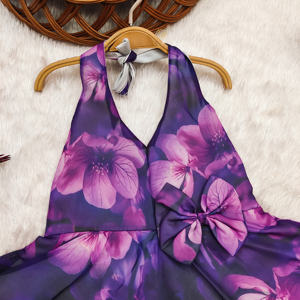 Vestido de Fiesta sin Mangas con Estampado Floral Morado para Niñas de Shoryam Fashion |   Tela Suave, Hasta la Rodilla, Para Todas las Temporadas, Cumpleaños, Festivo - Product Image 1