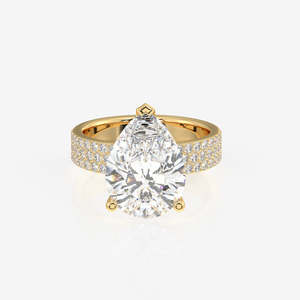 แหวนทอง 14K ประดับเพชรโมอิสซาไนต์ทรงลูกแพร์ ดีไซน์ฝังเพชรสามชั้น - Product Image 1