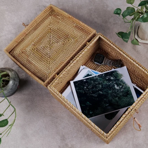 Handwoven Rattan <b>Storage</b> <b>Basket</b> with <b>Lid</b> Square Rattan <b>Storage</b> Box with <b>Lid</b> - Product Image 2