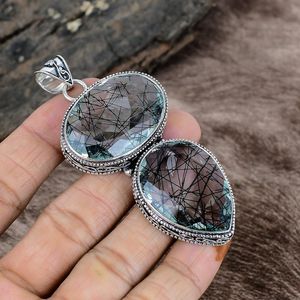 Handmade Black Rutile Sterling Silver Gemstone Pendant Fashion Unique Design IGI Certified Elegant Jewelry <b>Gift</b> for Women - Product Image 3