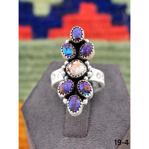 Bague ajustable de style sud-ouest, faite à la main, avec dahlia violet, cheval sauvage et opale magnésite sertie clos, idéale pour un cadeau - Product Image 4