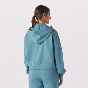 Haut court à capuche pour femmes personnalisé pull oversize décontracté à capuche avec logo court sur le devant vêtements d'hiver 100% coton - Product Image 3