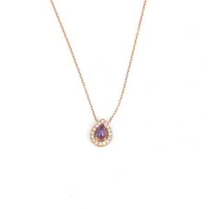 Pendentif Goutte d'Eau en Argent Sterling 925 avec Perle Rose et Blanche Sertie, Plaqué Rhodium, Design Géométrique, Matériau Principal Platine - Product Image 2