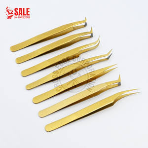 Pinzas para Extensión de Pestañas con Punta Curva de Fibra, Agarre de Diamante, Acero Inoxidable, Herramienta de Aplicación de Pestañas - Product Image 1