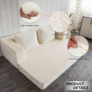 Sofá tipo PUF convertible 3 en 1, sofá <span class=keywords><strong>cama</strong></span> con suelo de piel sintética y 2 cojines para sala de estar, dormitorio, <span class=keywords><strong>cama</strong></span> para <span class=keywords><strong>perro</strong></span> - Product Image 5