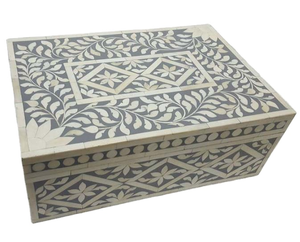 Caja de almacenamiento de joyería con incrustaciones de hueso ecológica, producto de madera hecho a mano indio, embalaje de logotipo personalizado, joyería con incrustaciones de hueso - Product Image 1