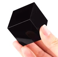 Cube d'obsidienne noire fait main de haute qualité, géométrie sacrée, support en agate et cristal, propriétés métaphysiques de guérison, pour la maison