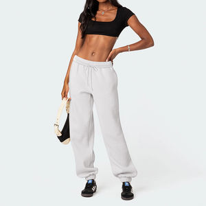 بنطلون رياضي نسائي شتوي بخصر مرتفع وساق واسعة بطول الكاحل، صديق للبيئة، من الصوف، مريح ودافئ بلون موحد - Product Image 2