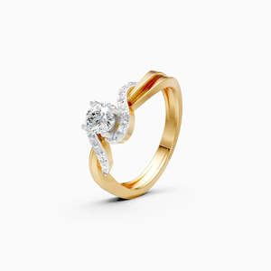 Anillo moderno con diamante cultivado en laboratorio, corte redondo de 0.453 quilates, en oro amarillo, blanco y rosa de 9 quilates - Product Image 3