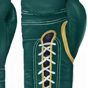 Winning <b>Lace</b> Up Boxing Gloves Dark Green Gold Genuine Leather Professional Boxing Fight Training Sparring Gloves Japan Style 8oz - Product Image 5