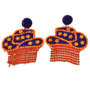 Pendientes Personalizados Hechos a Mano de los Clemson Tigers para el Día del Partido - Diseño de Huella de Tigre Amarillo y Morado con Cuentas de Semillas - Product Image 2
